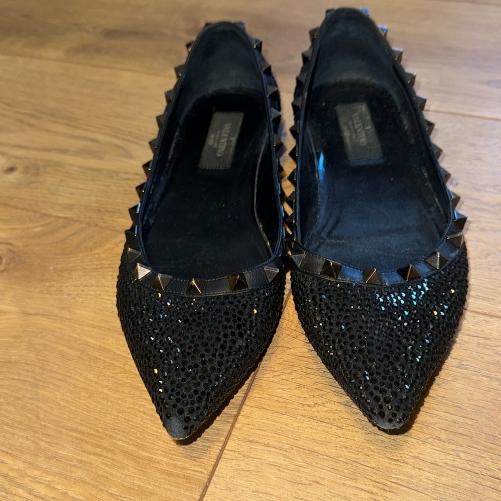 Valentino Black Crystal Flats in Size 36.5